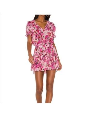 Misa Los Angeles Pink Floral Ruffle Mini Dress